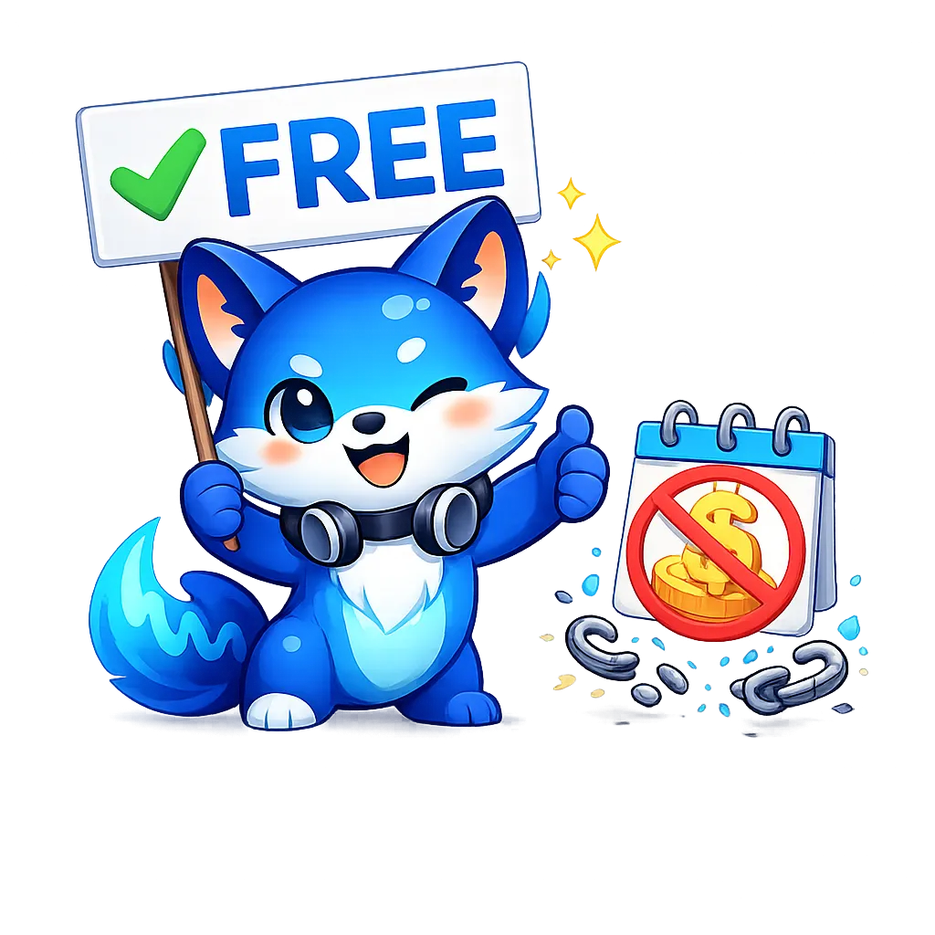 LocalSpeechGen mascot showing free and flexible access