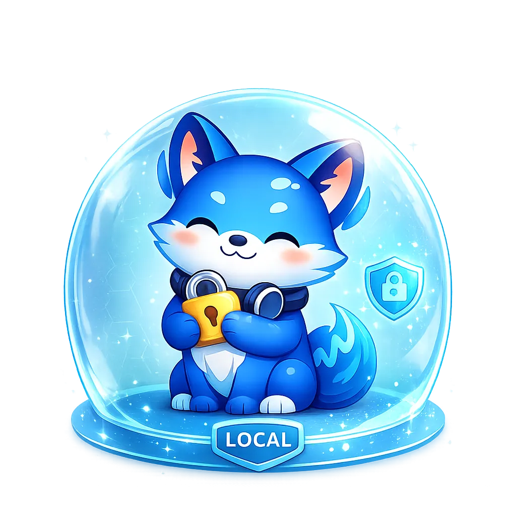 LocalSpeechGen mascot holding a privacy shield